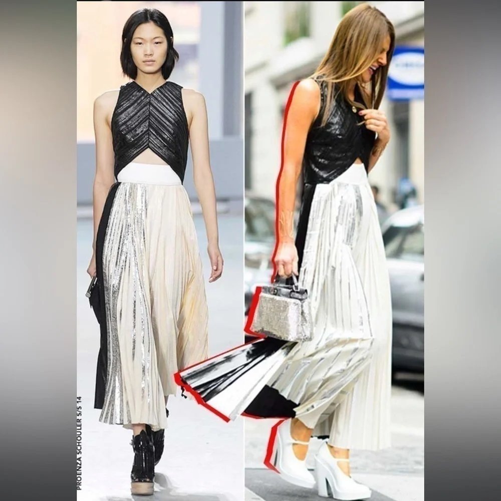 Proenza Schouler Foil Print Pleated Cloque Dress Black Metallic Sleeveless Sz 4